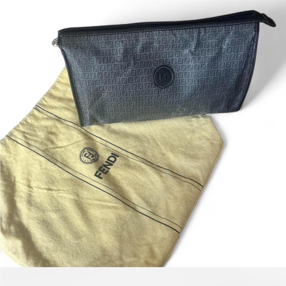 Vintage authentic Fendi! Black and gray clutch bag in good condition for its age
